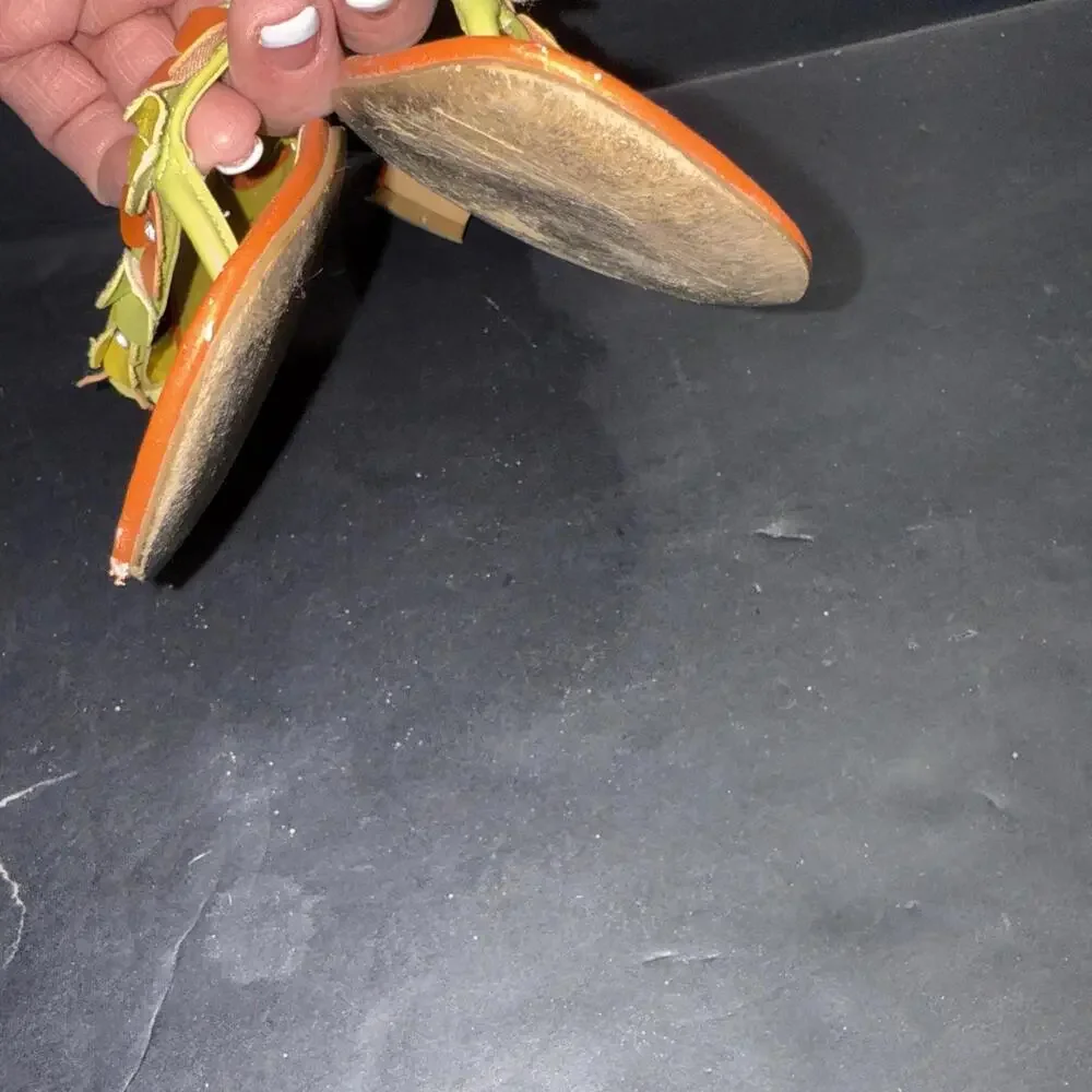 Moda Spana Orange Yellow Kitten Heel Flip Flop Floral Preppy Vintage Y2K Sz 6 - Picture 13 of 15